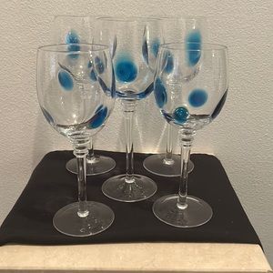 Set of 5 (two 8.5” and three 9.5”) Crystal Murano Wine Glasses.